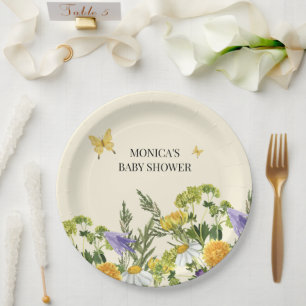 Assiettes En Carton Baby shower Boho Fleur sauvage aquarelle