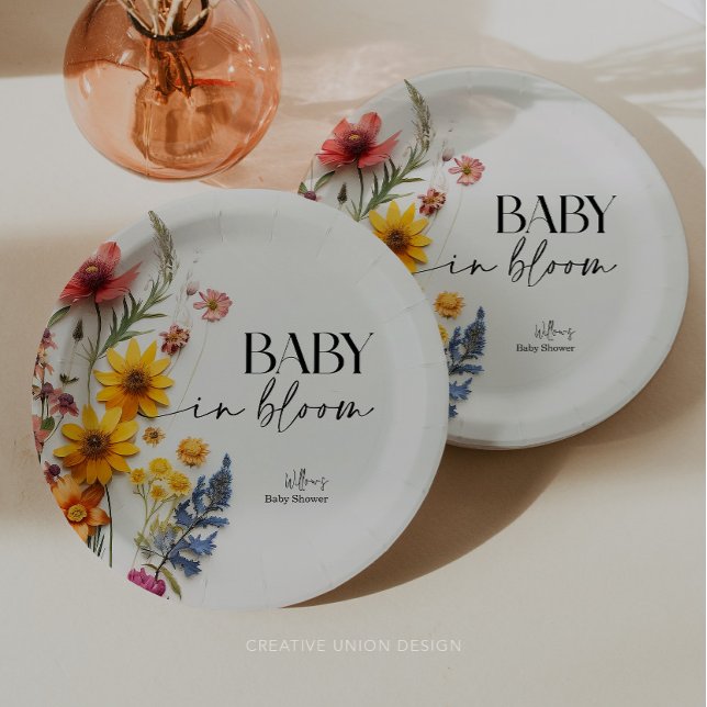 Assiettes En Carton Baby shower Boho Fleur sauvage de fleurs pressées (Créateur téléchargé)