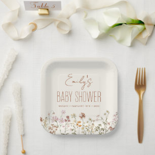 Assiettes En Carton Baby shower Boho Fleur sauvage En Terracotta En Fl