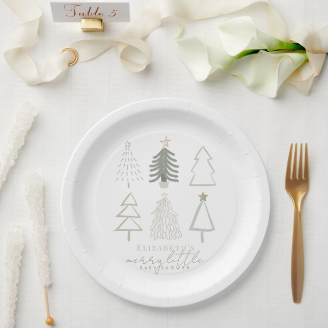 Assiettes En Carton Baby shower Boho Green Christmas Trees (Mariage)