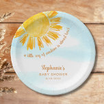 Assiettes En Carton Baby shower Boho Jaune Sunshine<br><div class="desc">Ces plaques en papier baby shower portent le texte "Un petit rayon de soleil est presque là !" avec un soleil jaune aquarelle et un ciel bleu. Parfait pour un baby shower sans distinction de genre. Facile à personnaliser. Utilisez l'outil de conception pour modifier la taille, le style ou la...</div>