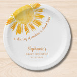 Assiettes En Carton Baby shower Boho Jaune Sunshine<br><div class="desc">Ces plaques en papier baby shower portent le texte "Un petit rayon de soleil est presque là !" avec un soleil jaune aquarelle. Parfait pour un baby shower sans distinction de genre. Facile à personnaliser. Utilisez l'outil de conception pour modifier la taille, le style ou la couleur du texte. Parce...</div>