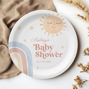 Assiettes En Carton Baby shower Boho Little Sun & Rainbow