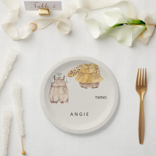 Assiettes En Carton Baby shower Boho Twins Bienvenue (Mariage)
