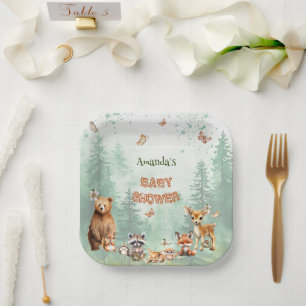 Assiettes En Carton Baby shower botanique des animaux de la forêt