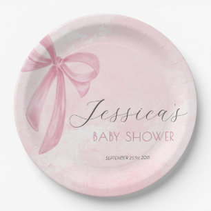 Assiettes En Carton Baby shower Bow rose Aquarelle rose