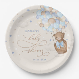 Assiettes En Carton Baby shower Brown bleu Teddy Bear Hot Air Balloon