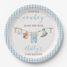 Baby shower Brown Blue Cothesline Cowboy