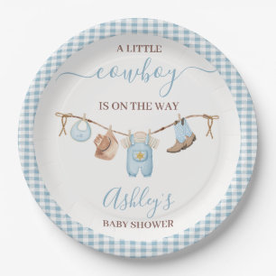 Assiettes En Carton Baby shower Brown Blue Cothesline Cowboy