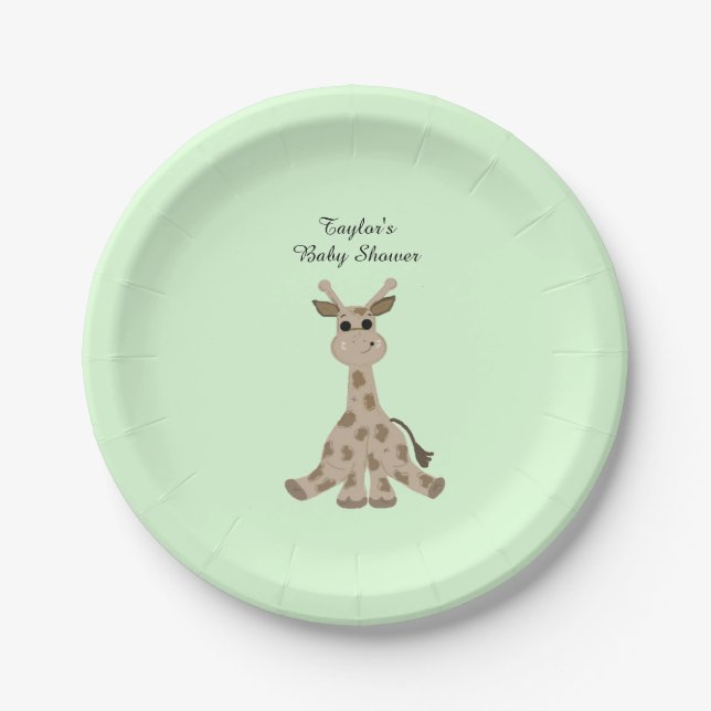 Assiettes En Carton Baby shower Brown de girafe tacheté (Devant)