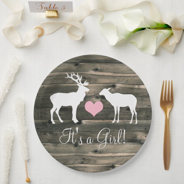 Assiettes En Carton Baby shower Buck and Doe (rose) (Mariage)