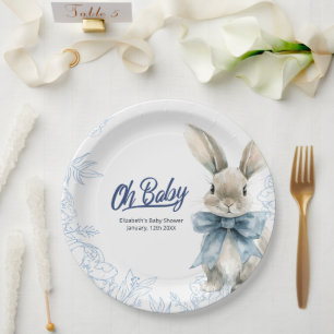 Assiettes En Carton Baby shower Bunny bleu