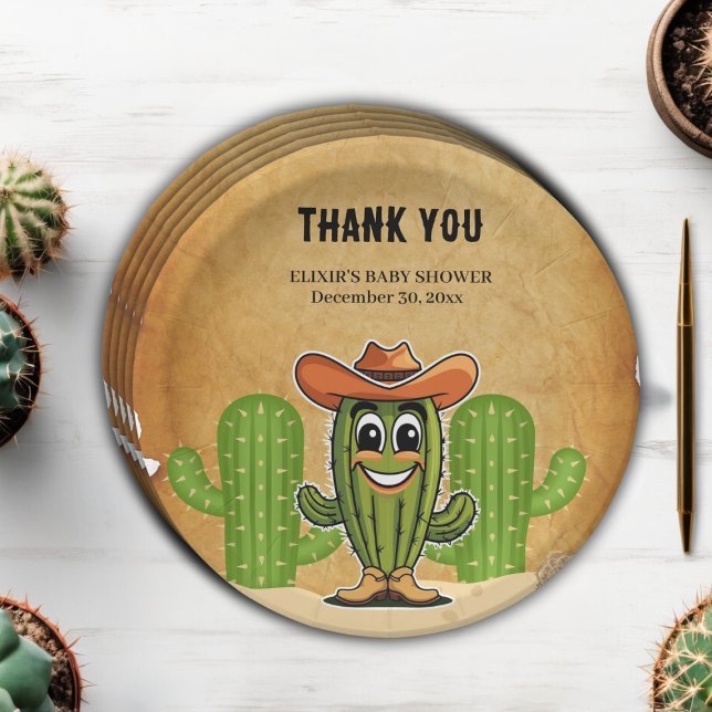 Assiettes En Carton Baby shower Cactus Cowboy Little Cactie (Créateur téléchargé)