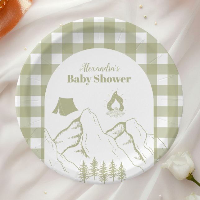 Assiettes En Carton Baby shower Camping Vert (Créateur téléchargé)