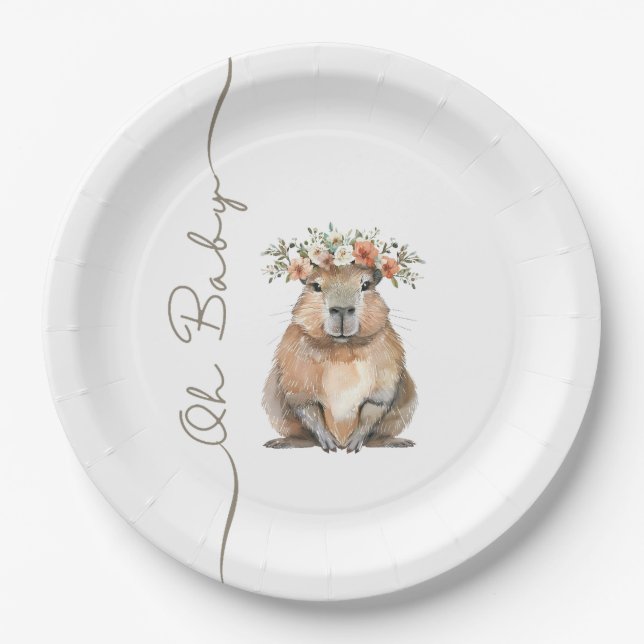 Assiettes En Carton Baby Shower Capybara • Oh Baby Wildflower (Devant)