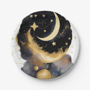 Assiettes En Carton Baby shower céleste magique Lune Étoiles Thème