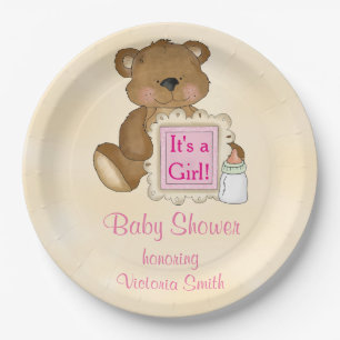 Assiettes En Carton Baby shower c'est un ours de nounours de fille