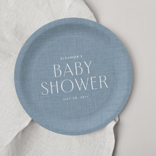 Assiettes En Carton Baby shower chambray bleu mignon simple