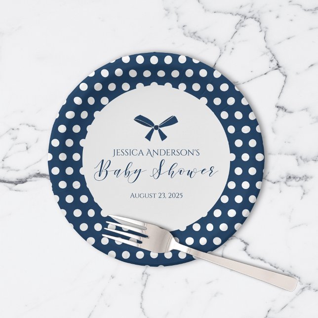 Assiettes En Carton Baby shower Charme Marine Bleu Polka Dot Bow (Créateur téléchargé)