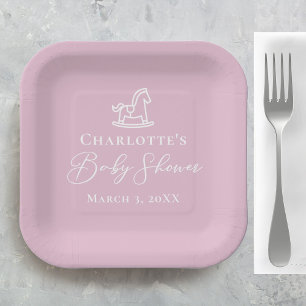 Assiettes En Carton Baby shower Cheval Rose Cute Personnalisé