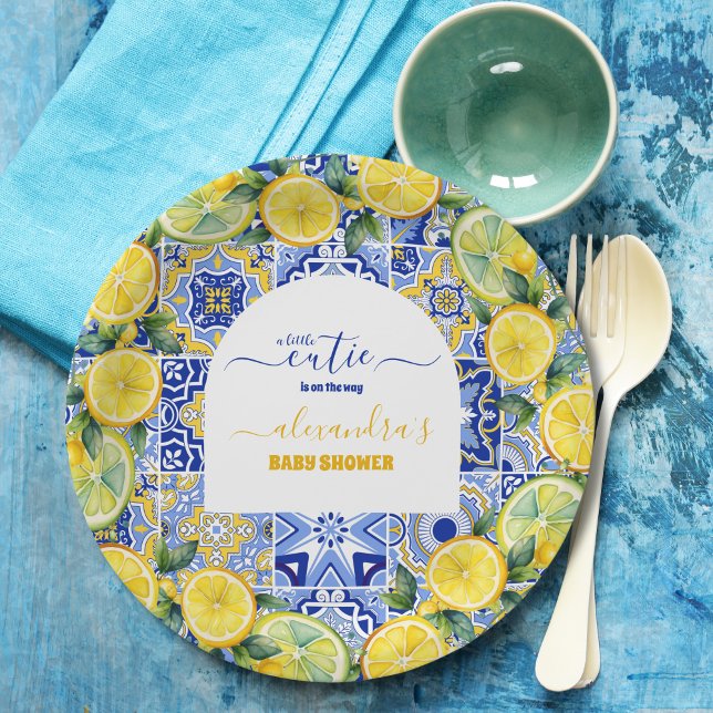 Assiettes En Carton Baby shower citron bleu italien (Créateur téléchargé)