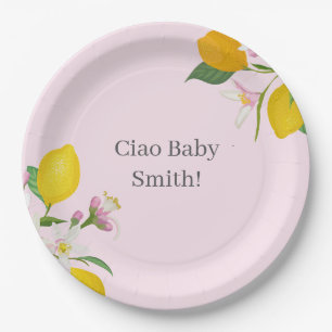 Assiettes En Carton Baby shower citron, Ciao bébé, thème italien