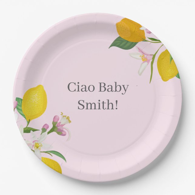 Assiettes En Carton Baby shower citron, Ciao bébé, thème italien (Devant)