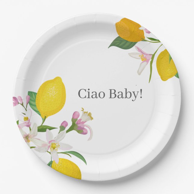 Assiettes En Carton Baby shower citron, Ciao bébé, thème italien (Devant)
