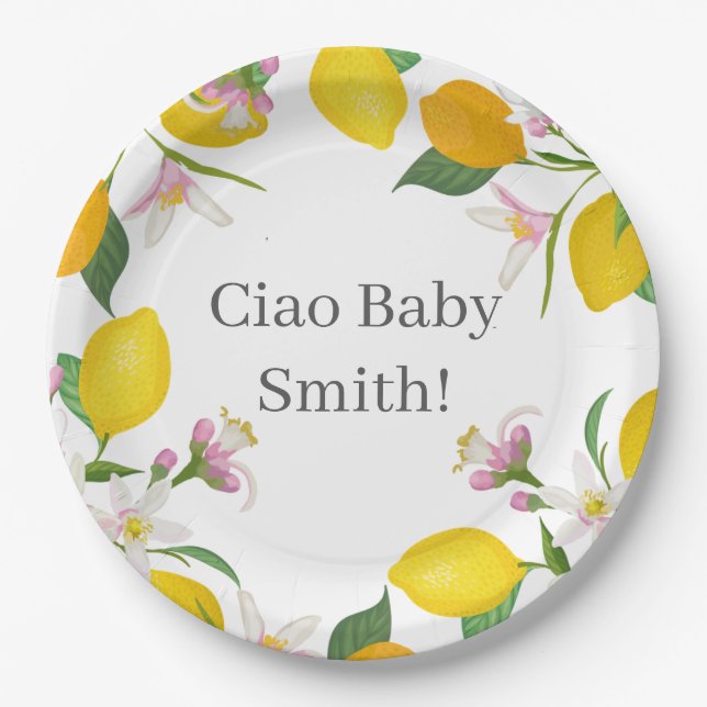 Assiettes En Carton Baby shower citron, Ciao bébé, thème italien (Devant)