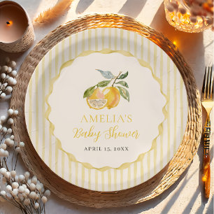 Assiettes En Carton Baby Shower Citron Jaune Rayures Citronnées