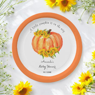 Assiettes En Carton Baby shower citrouille Automne Blanc orange