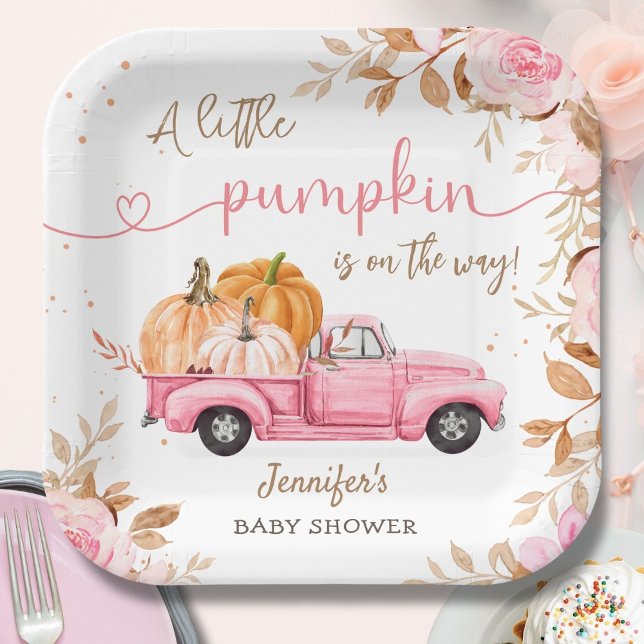 Assiettes En Carton Baby shower citrouille Automne Pink Truck Papier (Créateur téléchargé)