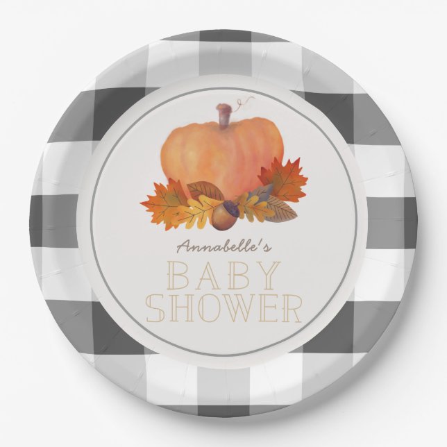 Assiettes En Carton Baby shower citrouille Black Buffalo Checks (Devant)