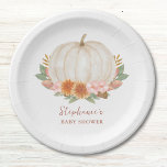 Assiettes En Carton Baby shower Citrouille floral<br><div class="desc">Cette plaque en papier baby shower floral est décorée d'un citrouille aquarelle,  d'un feuillage d'automne et d'une typographie stylisée. Facile à personnaliser. Aquarelle originale © Michele Davies.</div>