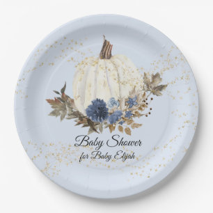 Assiettes En Carton Baby shower Citrouille floral bleu de la marine ru