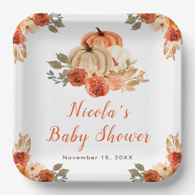 Assiettes En Carton Baby shower Citrouille orange (Recto)