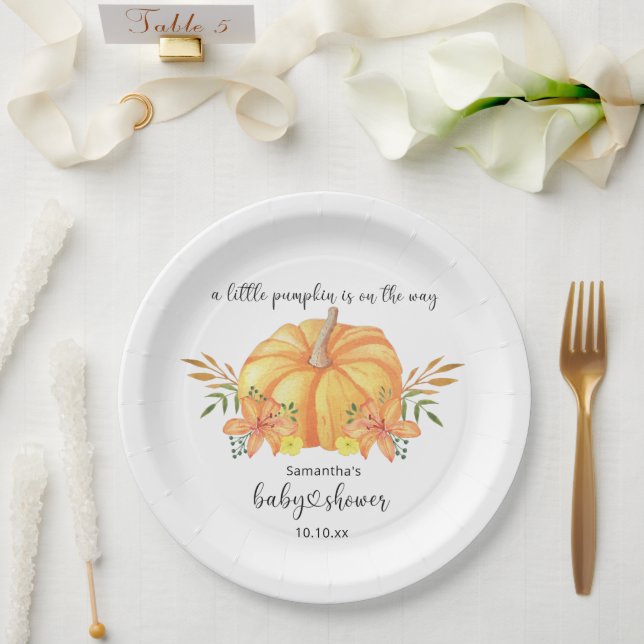 Assiettes En Carton Baby shower Citrouille orange aquarelle (Mariage)