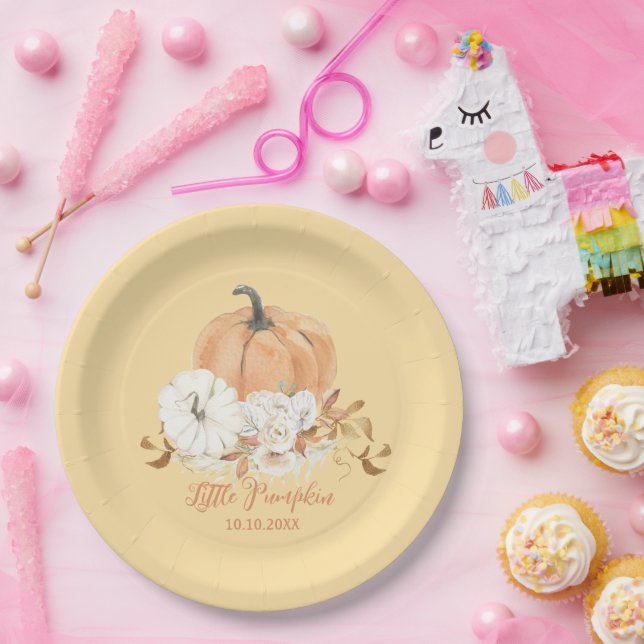 Assiettes En Carton Baby shower Citrouille Pastel Orange Little (Fête)
