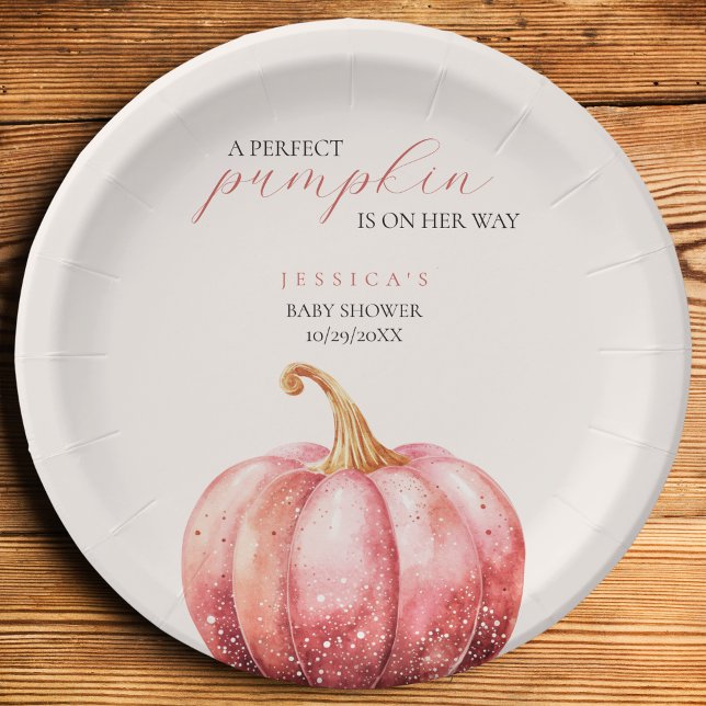 Assiettes En Carton Baby Shower Citrouille Rose (Pink Pumpkin Paper Plate)