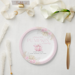 Assiettes En Carton Baby shower Citrouille rose fille Floral Bow
