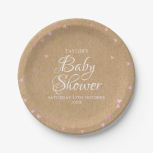 Assiettes En Carton Baby shower coeurs roses kraft rustique