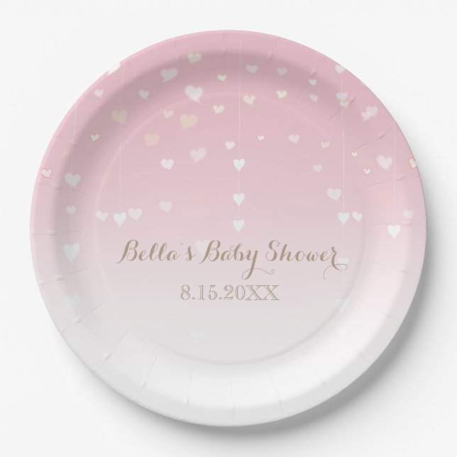 Assiettes En Carton Baby shower Confetti Coeur Rose (Devant)
