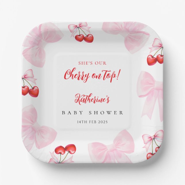 Assiettes En Carton Baby shower Coquette Cherry (Recto)