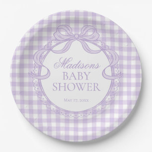 Assiettes En Carton Baby Shower Coquette Nœud Gingham Violet
