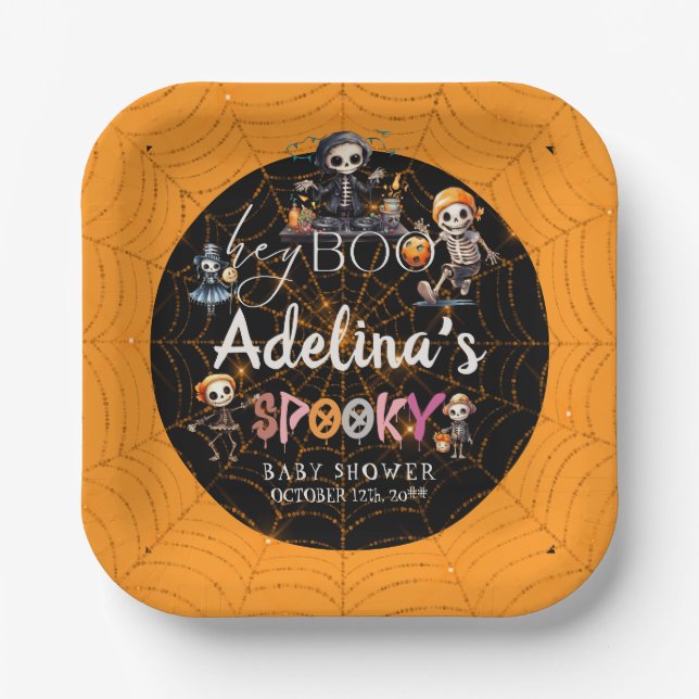 Assiettes En Carton Baby shower Costume Halloween Boo Skeletons Éffray (Recto)