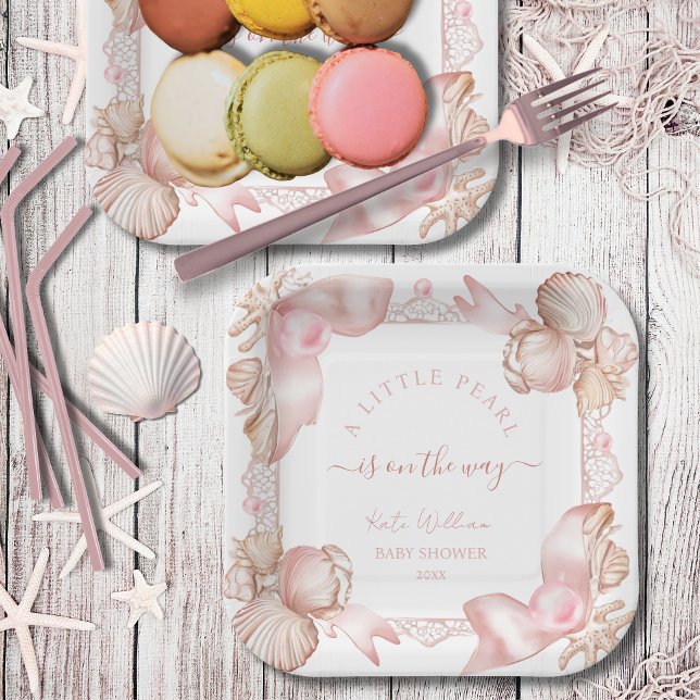Assiettes En Carton Baby shower côtier chic rose poire (Créateur téléchargé)