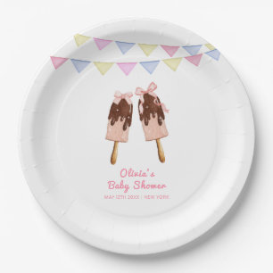 Assiettes En Carton Baby shower Crème de glace de Bow Popcicle Rose mi