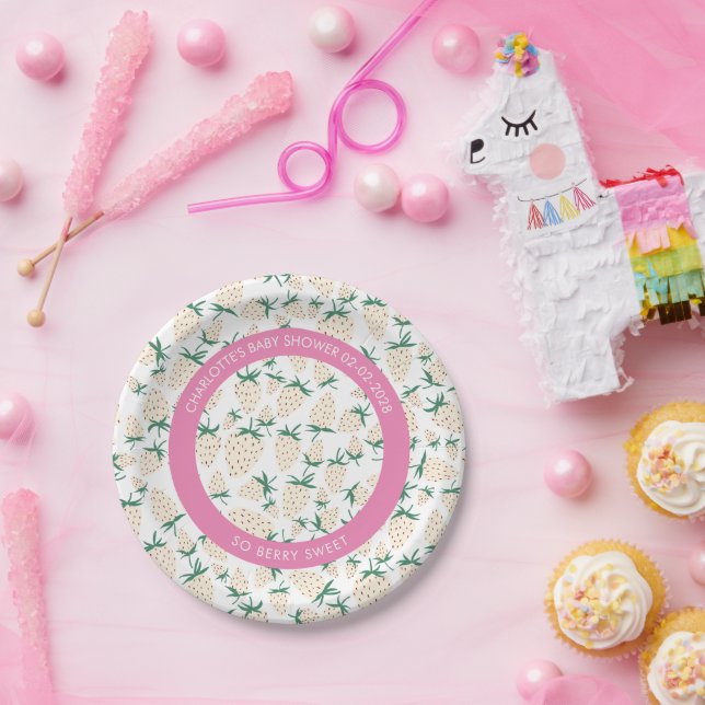 Assiettes En Carton Baby shower CUSTOM D'Aiguille Fraise Blanche (Fête)