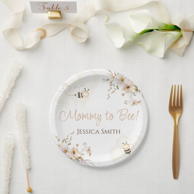 Assiettes En Carton Baby shower d'abeille au miel floral (Mariage)