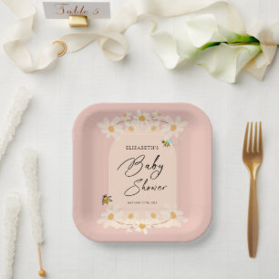 Assiettes En Carton Baby shower d'abeilles rose floral